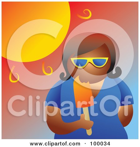 Royalty-Free (RF) Clipart Illustration of a Woman Eating A Popsicle In The Hot Summer Heat by Prawny