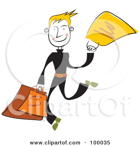 Royalty-Free (RF) Clipart Illustration of a Man In Black, Carrying Shopping Bags by Prawny