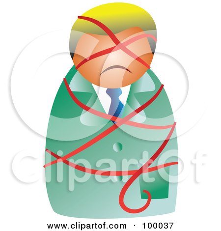 Royalty-Free (RF) Clipart Illustration of a Businessman Tied Up In A Red Ribbon by Prawny