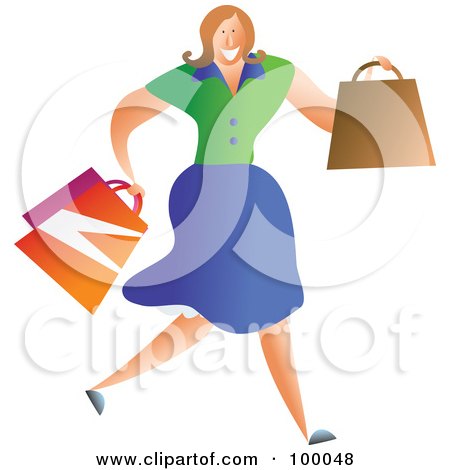 Royalty-Free (RF) Clipart Illustration of a Running Female Personal Shopper by Prawny