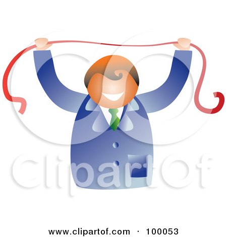 Royalty-Free (RF) Clipart Illustration of a Happy Businessman Holding A Red Ribbon by Prawny