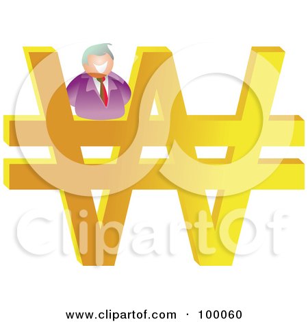 Royalty-Free (RF) Clipart Illustration of a Businessman On A Large Won Symbol by Prawny
