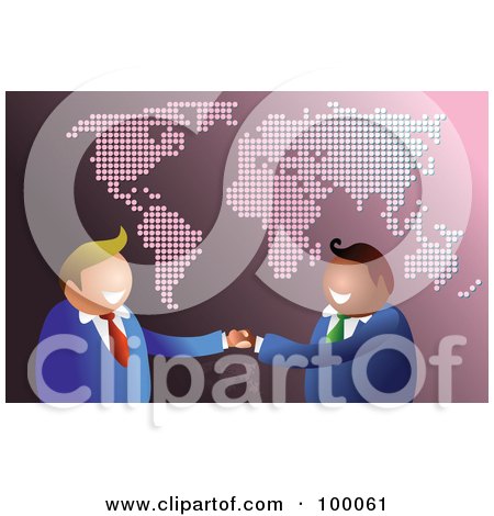 Royalty-Free (RF) Clipart Illustration of a Friendly Businsesmen Over A Pink Map by Prawny