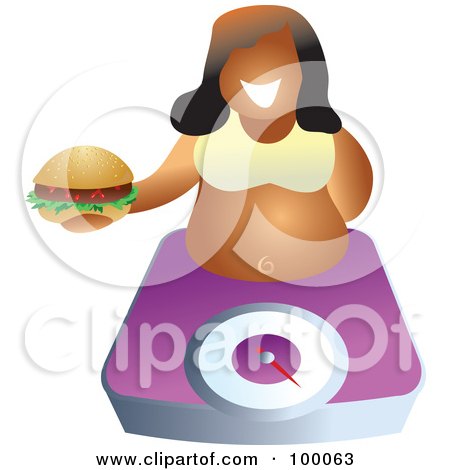 Royalty-Free (RF) Clipart Illustration of a Chubby Woman Holding A Hamburger On A Scale by Prawny