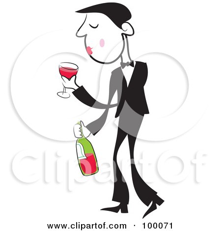 Royalty-Free (RF) Clipart Illustration of a Man In Black, Drinking Red Wine by Prawny