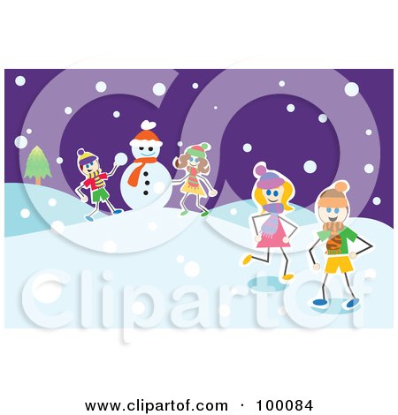 Royalty-Free (RF) Clipart Illustration of Group Of Stick Children Making A Snowman by Prawny