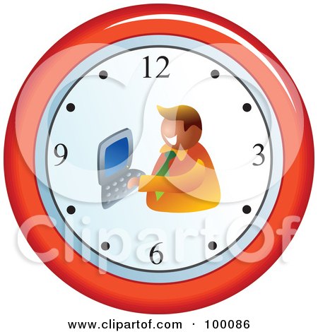 Royalty-Free (RF) Clipart Illustration of a Businessman Typing On A Wall Clock by Prawny