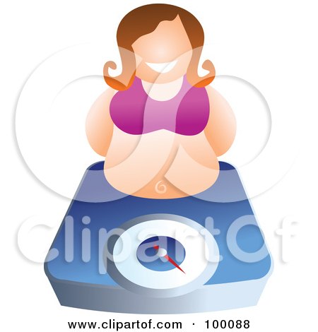 Royalty-Free (RF) Clipart Illustration of a Chubby Woman Over A Blue Scale by Prawny