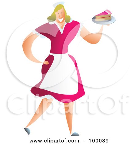 Royalty-Free (RF) Clipart Illustration of a Happy Female Waitress In A Pink Dress by Prawny