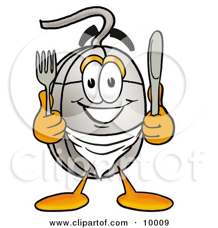 Clipart Picture of a Computer Mouse Mascot Cartoon Character Holding a Knife and Fork by Mascot Junction