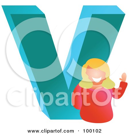 Royalty-Free (RF) Clipart Illustration of a Woman With A Large Letter V by Prawny