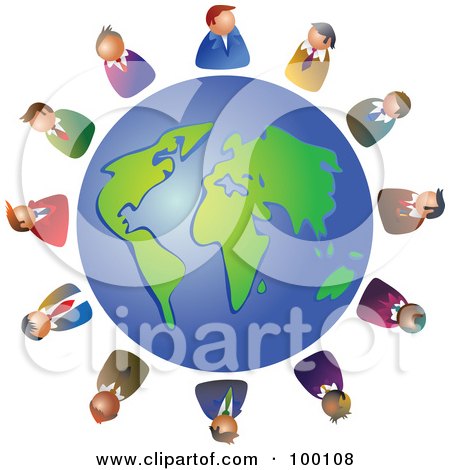 Royalty-Free (RF) Clipart Illustration of a Group Of Executives Around A Globe by Prawny