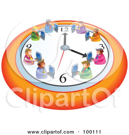 Royalty-Free (RF) Clipart Illustration of a Team Of Businessmen Working On A Wall Clock by Prawny
