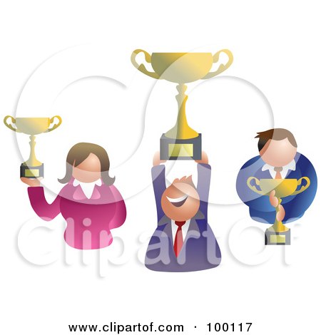 Royalty-Free (RF) Clipart Illustration of a Business Team Holding Trophies by Prawny