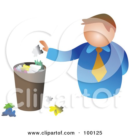 Royalty-Free (RF) Clipart Illustration of a Businessman Tossing Paper In The Trash by Prawny