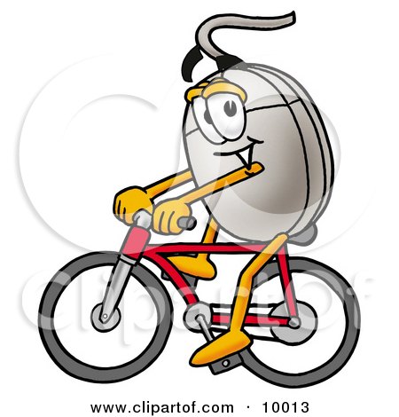 Clipart Picture of a Computer Mouse Mascot Cartoon Character Riding a Bicycle by Mascot Junction