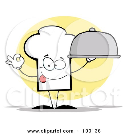 Royalty-Free (RF) Clipart Illustration of a Chef Hat Guy Serving A Platter by Hit Toon