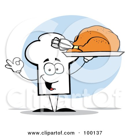 Royalty-Free (RF) Clipart Illustration of a Chef Hat Guy Serving a Cooked Turkey by Hit Toon