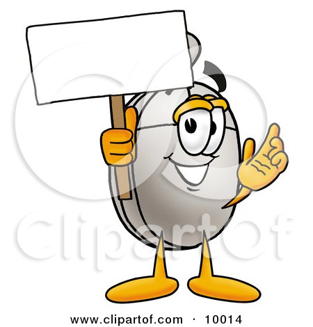 Clipart Picture of a Computer Mouse Mascot Cartoon Character Holding a Blank Sign by Mascot Junction