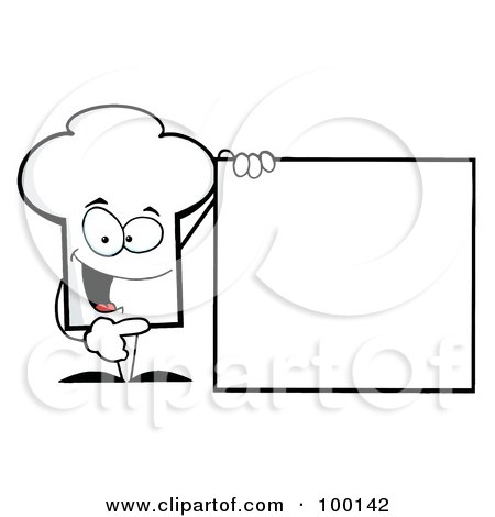 Royalty-Free (RF) Clipart Illustration of a Chef Hat Guy Presenting A Blank Sign by Hit Toon