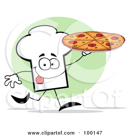 Royalty-Free (RF) Clipart Illustration of a Chef Hat Guy Holding A Pizza by Hit Toon