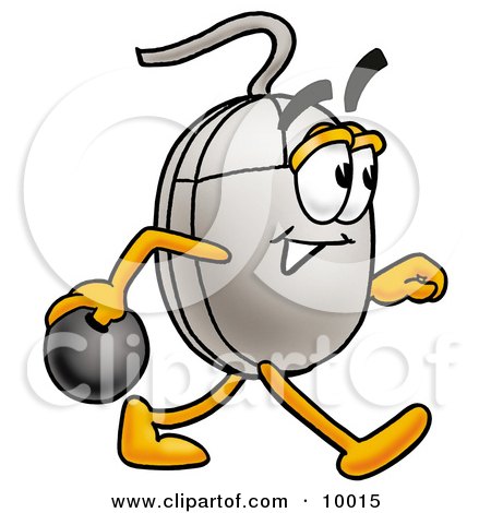 Clipart Picture of a Computer Mouse Mascot Cartoon Character Holding a Bowling Ball by Mascot Junction