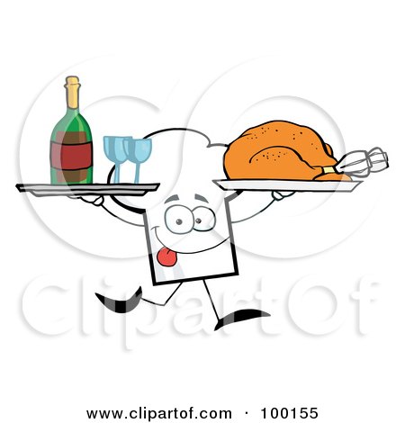 Royalty-Free (RF) Clipart Illustration of a Chef Hat Guy Serving Wine And Turkey by Hit Toon