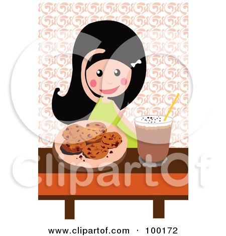 Royalty-Free (RF) Clipart Illustration of a Girl With Chocolate Chip Cookies And Milk by mayawizard101