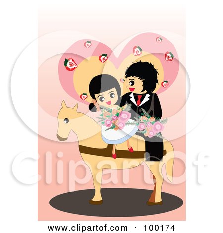 Royalty-Free (RF) Clipart Illustration of a Cute Wedding Couple On A Horse by mayawizard101