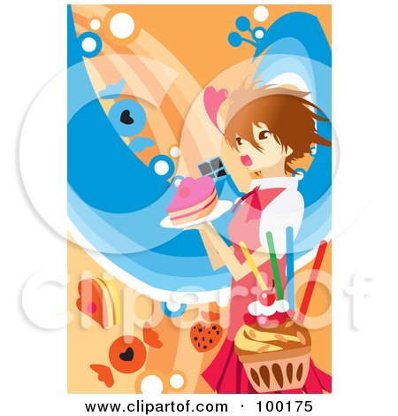 Royalty-Free (RF) Clipart Illustration of a Girl Carrying A Heart Cake by mayawizard101