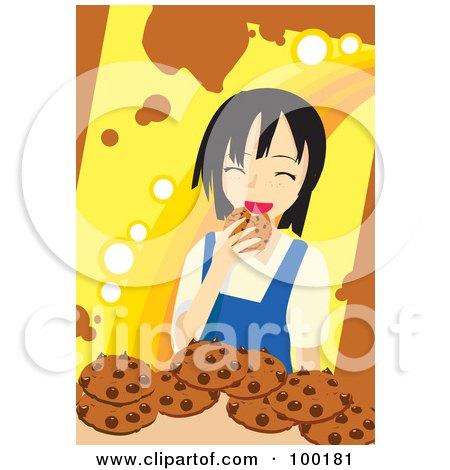 Royalty-Free (RF) Clipart Illustration of a Happy Girl Eating Chocolate Chip Cookies by mayawizard101
