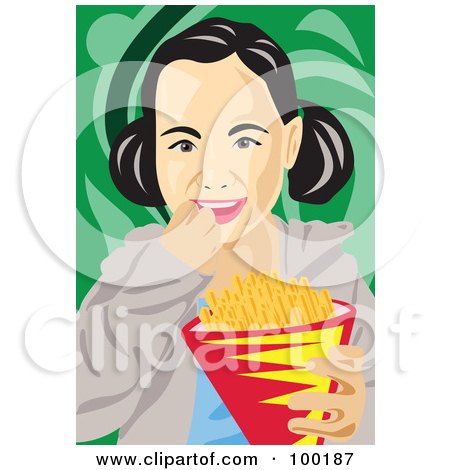 Royalty-Free (RF) Clipart Illustration of a Girl Eating French Fries by mayawizard101