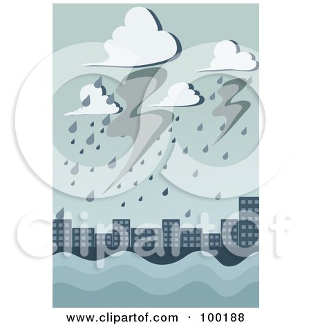 Royalty-Free (RF) Clipart Illustration of a Storm Flooding a City by mayawizard101