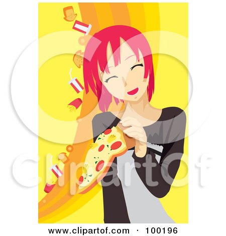 Royalty-Free (RF) Clipart Illustration of a Pink Haired Woman Holding Pizza by mayawizard101