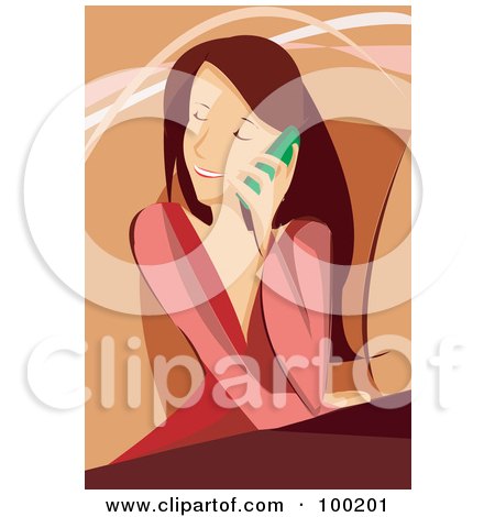 Royalty-Free (RF) Clipart Illustration of a Brunette Woman Sitting In A Chair And Talking On A Cell Phone by mayawizard101