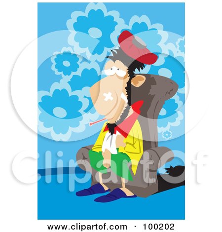 Royalty-Free (RF) Clipart Illustration of a Sick Man Sitting In A Chair With A Thermometer In His Mouth by mayawizard101