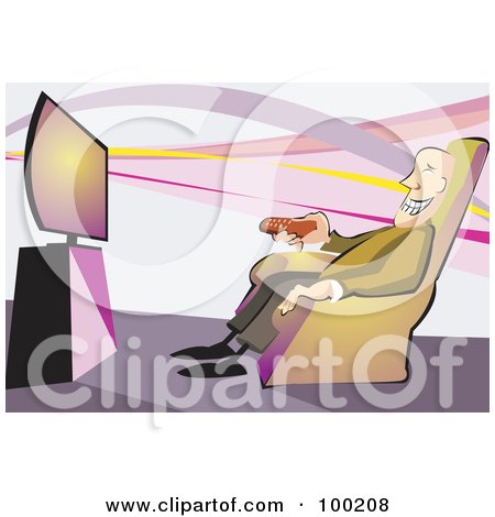 Royalty-Free (RF) Clipart Illustration of a Happy Old Man Pointing A Remote Control At A Television by mayawizard101