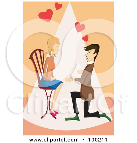 Royalty-Free (RF) Clipart Illustration of a Man Kneeling And Proposing To A Woman As She Sits In A Chair by mayawizard101