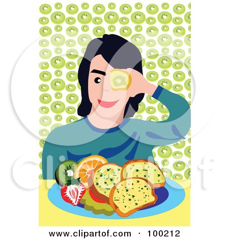 Royalty-Free (RF) Clipart Illustration of a Boy Eating Fruit And Bread by mayawizard101