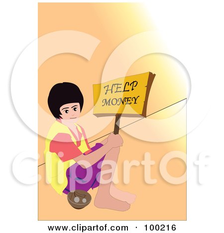 Royalty-Free (RF) Clipart Illustration of a Poor Boy Begging For Money On A Sidewalk by mayawizard101
