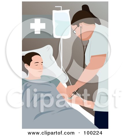 Royalty-Free (RF) Clipart Illustration of a Nurse Using A Stethoscope On A Patient. by mayawizard101