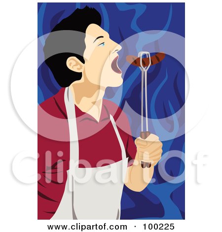 Royalty-Free (RF) Clipart Illustration of a Man Eating A Freshly Grilled Hot Dog by mayawizard101