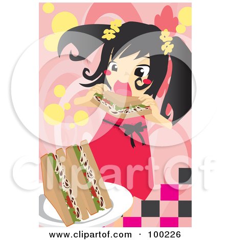 Royalty-Free (RF) Clipart Illustration of a Hungry Girl Eating A Sandwich by mayawizard101