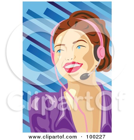 Royalty-Free (RF) Clipart Illustration of a Pretty Call Center Woman Wearing A Pink Headset by mayawizard101