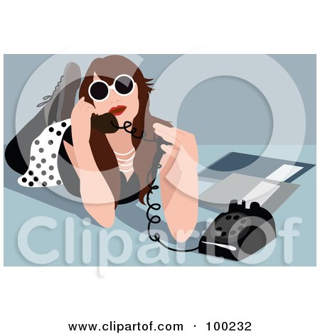 Royalty-Free (RF) Clipart Illustration of a Woman Laying On The Floor And Talking On A Landline Phone by mayawizard101