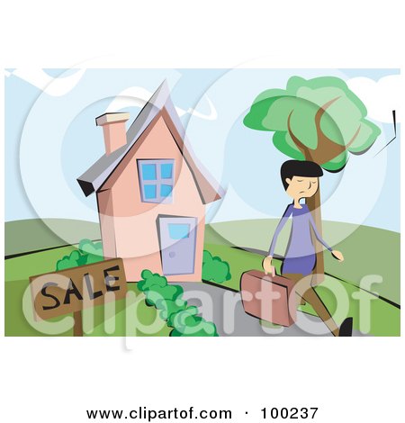 Royalty-Free (RF) Clipart Illustration of a Male Realtor Walking Away From A Home For Sale by mayawizard101