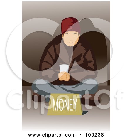 Royalty-Free (RF) Clipart Illustration of a Poor Man Sitting With A Money Sign by mayawizard101