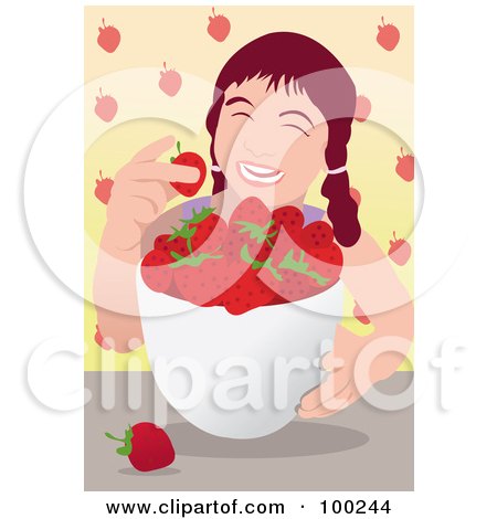Royalty-Free (RF) Clipart Illustration of a Happy Girl Eating Fresh Strawberries by mayawizard101