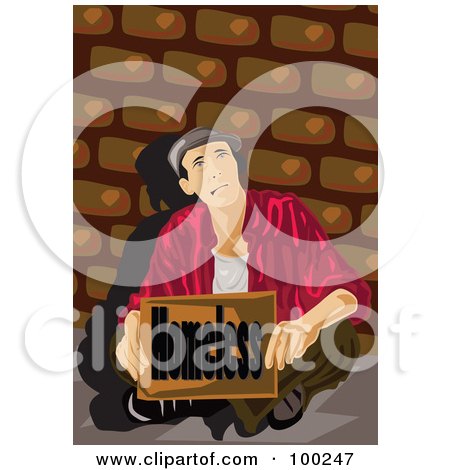 Royalty-Free (RF) Clipart Illustration of a Poor Man Holding A Homeless Sign by mayawizard101