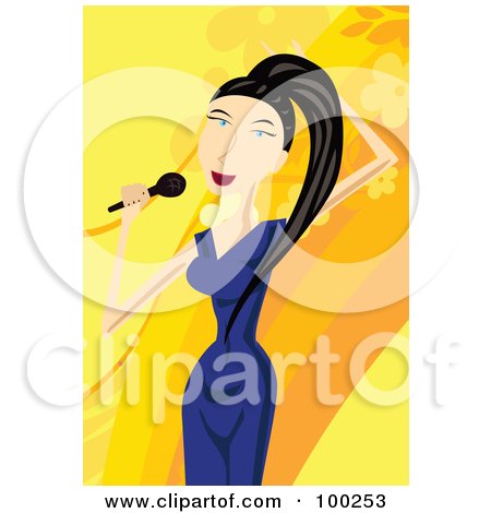 Royalty-Free (RF) Clipart Illustration of a Young Female Singer In A Blue Dress by mayawizard101